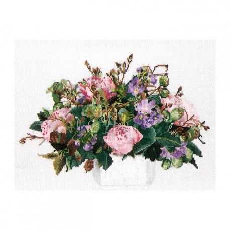 Thea G.Bouquet Pioenen op Aida of Linnen