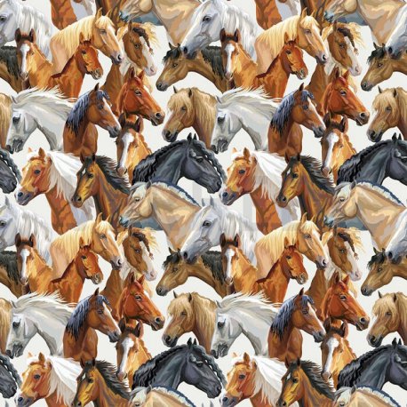 CANVAS DIGITAL Paarden HORSES - 09874 OFF WHITE 005