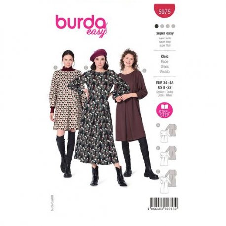 Burda 5975 Jurken van Viscose, Katoen of stofmenging