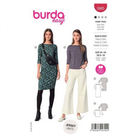 Burda 5985 Jurk en Shirt van jersey. Super Easy