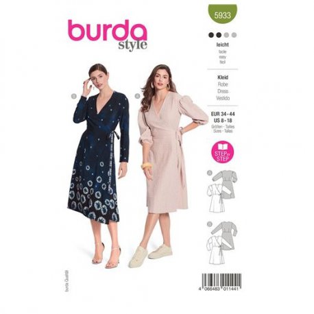 Burda 5933 Jurken van katoen, Viscose, Crepe of Stofmenging