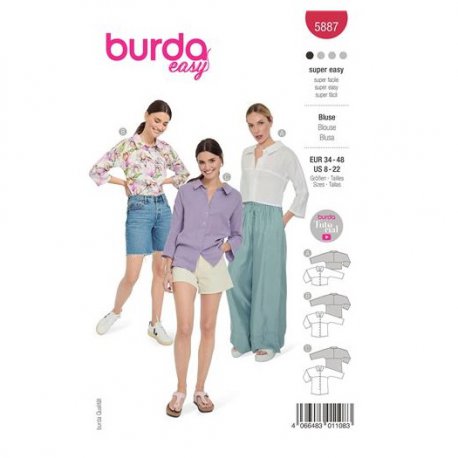 Burda 5887 Blouses van Katoen, Viscose, Crepe of Linnen