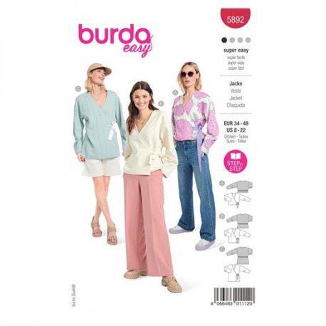 Burda 5892 Wikkeljasjes van Jogging, Tricot/Jersey, Denim, Katoen of Stofmenging