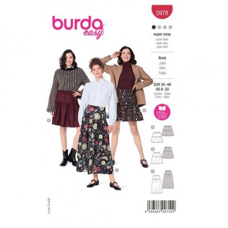 Burda 5978 Rokken van katoen, Viscose, Crepe of Stofmenging