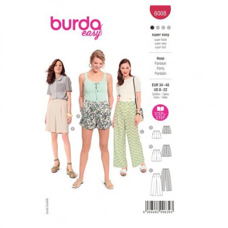 Burda 6008 Broeken van Katoen, stofmenging, en Crepe