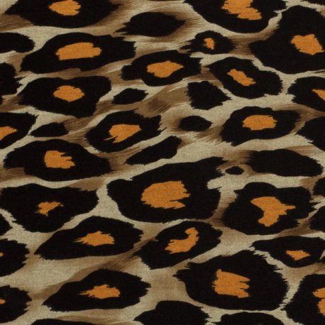 POLY VISCOSE JERSEY STOF DISCHARGE BEDRUKT PANTER 20103 Oranje 036