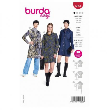 Burda naaipatroon 5854 rood - Jurk - maat 34-48