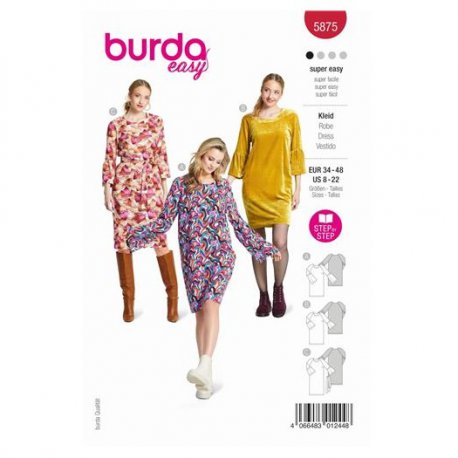 Burda 5875 Jurken van Katoen, stofmenging of Viscose
