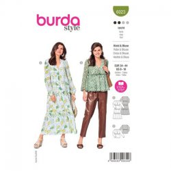 Burda 6023 Jurk en Blouse van katoen, crepe, viscose, zijde
