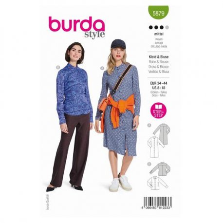 Burda 5879 Jurk en Blouse van katoen, Viscose, Crepe