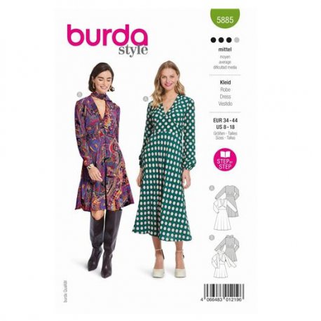 Burda 5885 jurkjes viscose , zijde, stofmenging