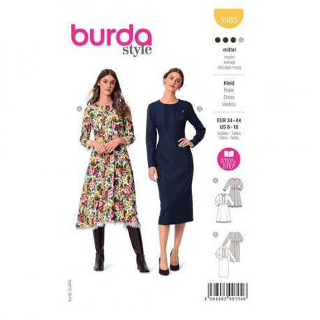 Burda 5983 Jurken van Viscose, Crepe, Stofmenging, Wol