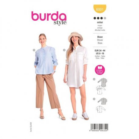 Burda 6001 Blouses van Katoen, Linnen, Viscose