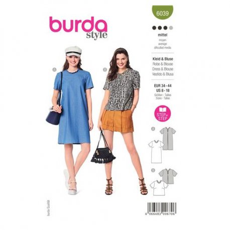 Burda 6039 Jurk en Blouse van Katoen, stofmenging,  Tencel