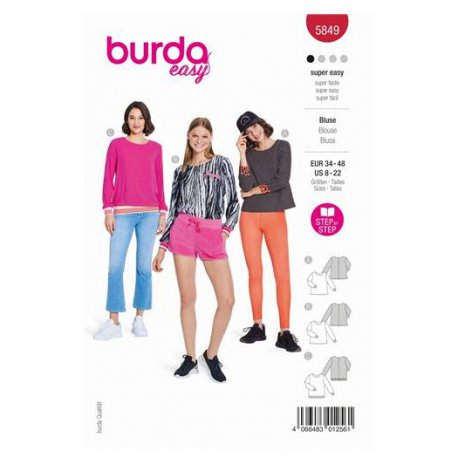 Burda 5849 Blouses van katoen, Viscose, Crepe, Stofmenging