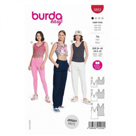 Burda 5852 Tops en Blouses van Jersey, Punta, Lycra