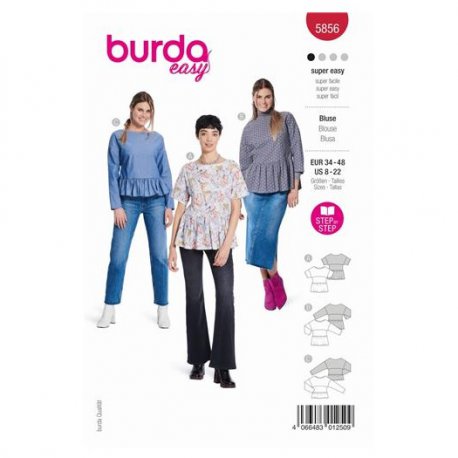 Burda 5856 Blouses van katoen, Viscose, Crepe, Stofmenging