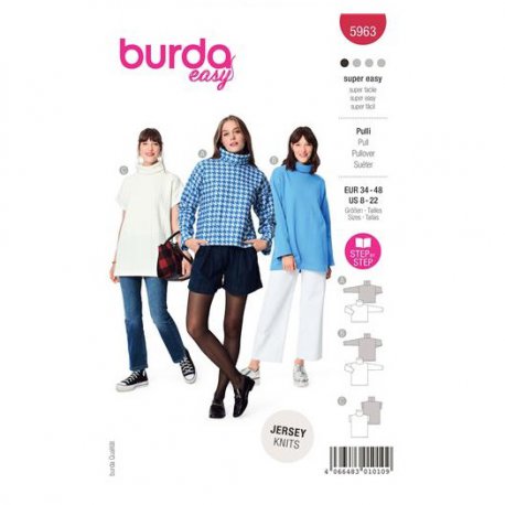 Burda 5963 Trui van Jogging, Jersey, Fleece, Punta