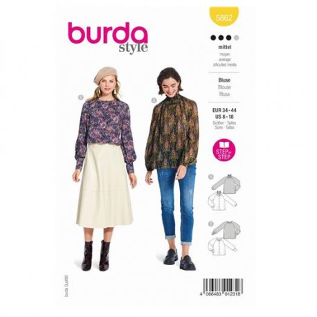 Burda 5862 Blouses van katoen, crepe, stofmenging