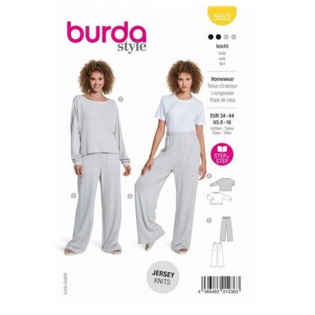 Burda 5853 Homewear van Jersey, Jogging, Fleece