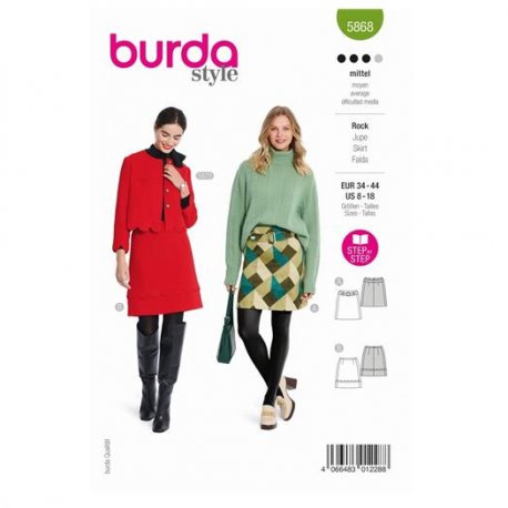 Burda 5868 Rokken van Katoen, stofmenging, Wol