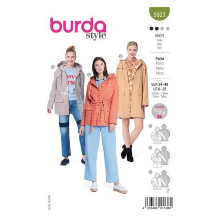 Burda 5923 Parka van Katoen, Gabardine, wol, gecoat