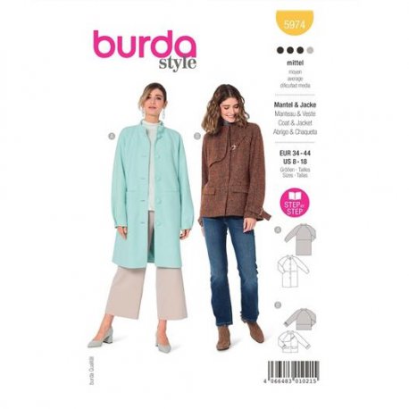 Burda 5974 jas en Mantel van Wol, stofmenging,