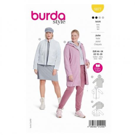 Burda 5866 Jas en Vest van tricot, Jersey, Jogging, Fleece, Stepper