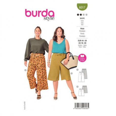 Burda 6017 Broek van katoen, Viscose, Stofmenging, Linnen