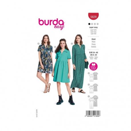Burda 55829T Jurk van katoen, crepe, viscose