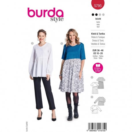 Burda 5795 Jurk en Tuniek van katoen, Viscose, Stofmenging
