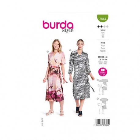 Burda 5844  Jurk van Viscose, crepe, katoen