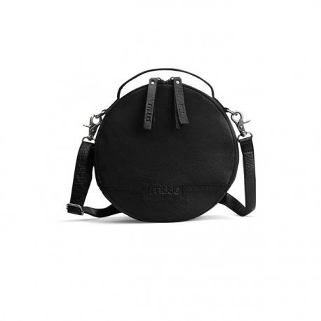 MUUD Bella. Handgemaakt leren ronde schoudertas Ø23x9cm - kleur black 042.QB4445R1